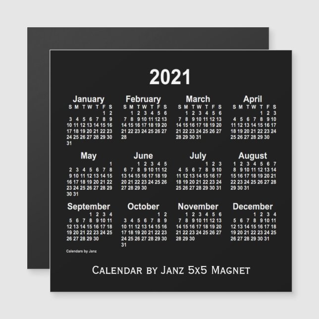 2021 Neon White Calendar von Janz 5x5 Magnet (Vorne/Hinten)
