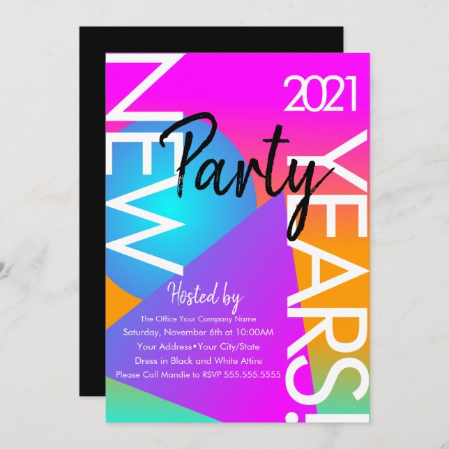 2021 Party Gradient Neon Shapes Einladung (Vorne/Hinten)