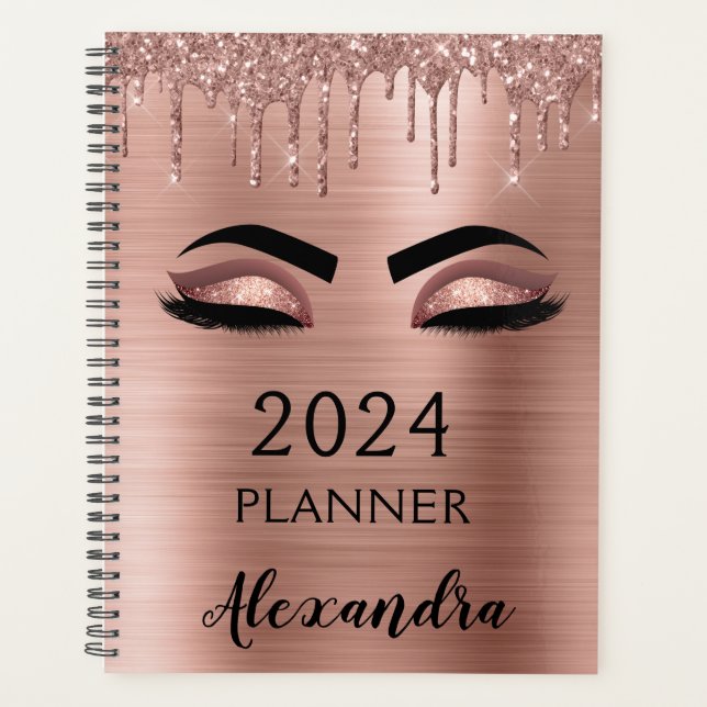 2021 Rose Gold Blush Pink Glitzer Eyelashes Planer (Vorderseite)