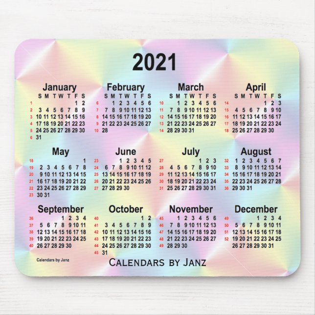 2021 Satin Rainbow 52 Weeks Calendar by Janz Mousepad (Vorne)