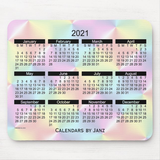 2021 Satin Rainbow Bold Calendar von Janz Mousepad (Vorne)