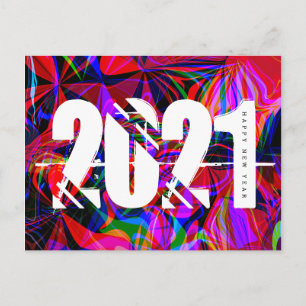 2021 Silvester Trippy Liquid Bold Schrift Rot Blau Postkarte