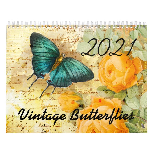2021 Vintage Schmetterlinge und Blume Kalender (Titelbild)