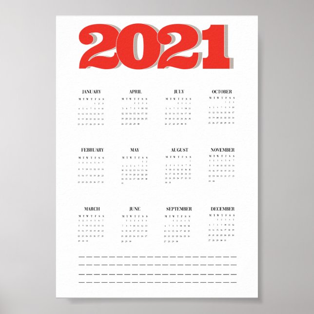2021 Wand-Kalender-Poster Poster (Vorne)