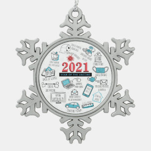 2021 Weihnachts-Covid-Impfjahr Keepake Schneeflocken Zinn-Ornament