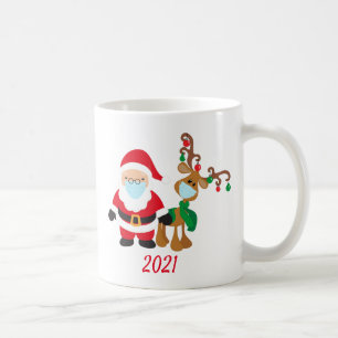 2021 Weihnachtscovid Reindeer Santa mit Gesichtsma Kaffeetasse