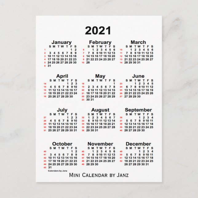 2021 White 52 Week Calendar by Janz Postcard Postkarte (Vorderseite)