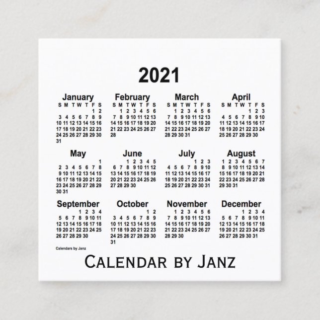 2021 White Calendar by Janz Square Business Card Quadratische Visitenkarte (Vorderseite)