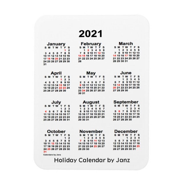 2021 White Holiday Calendar von Janz Magnet (Vertikal)