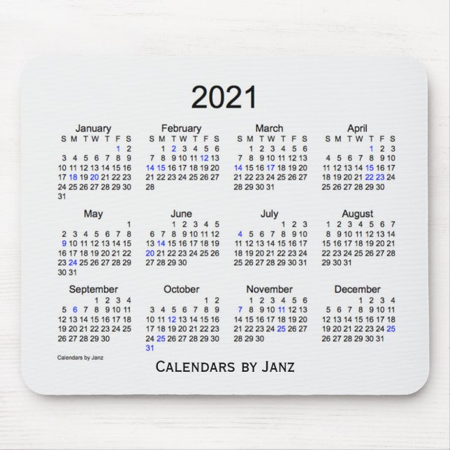 2021 White Smoke Holiday Calendar von Janz Mousepa Mousepad (Vorne)