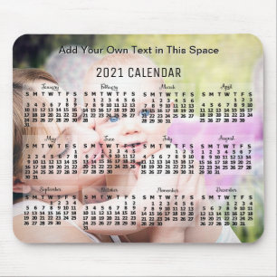 2021 Year Monthly Calendar Black Text Add Mousepad