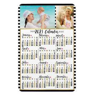 2021 Year Monthly Calendar Stripes Custom Photos Magnet