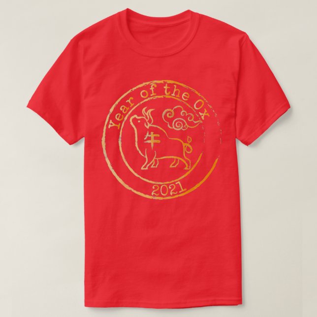 2021 Year Of The Ox Gift Stamp Style Lunar Chinese T-Shirt (Design vorne)
