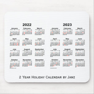 2022-2023 weißer 2-jähriger Feiertags-Kalender Mousepad