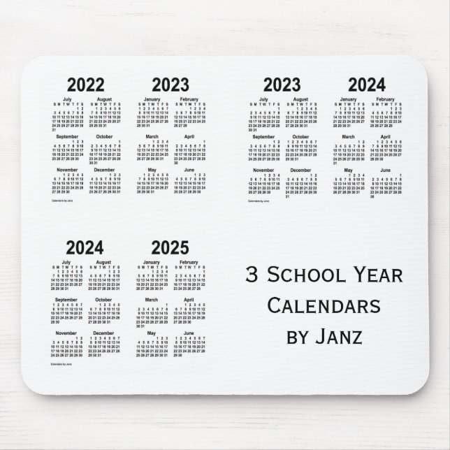 2022-2025 White 3 School Year Calendars von Janz Mousepad (Vorne)