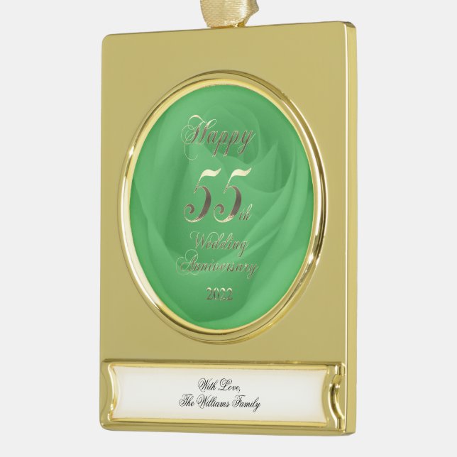 2022 55-jähriges Emerald Wedding Banner-Ornament Gold (Links)