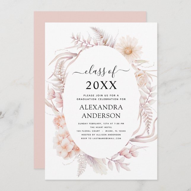 2022 Abschluss Boho Chic Dusty Pink Wüste Einladung (Vorne/Hinten)