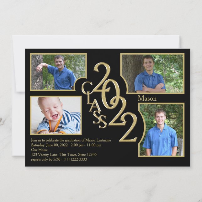 2022 Abschluss Class of Quad Foto Black Einladung (Vorderseite)