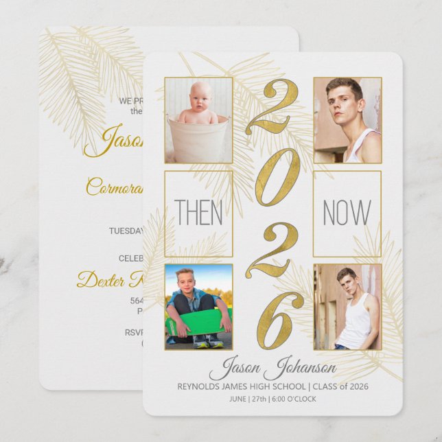 2022 Abschluss Damals und Jetzt 4-Foto Einladung (Vorne/Hinten)