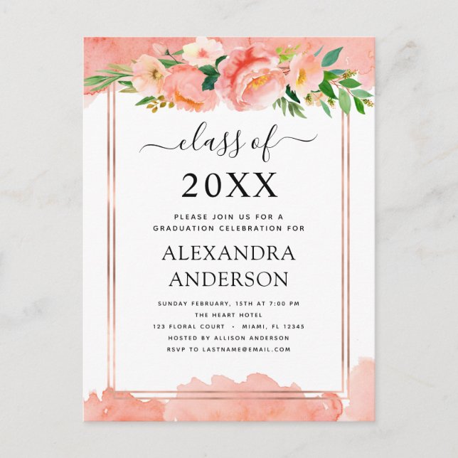 2022 Abschluss für Korallenpfirsichpfirsichkörbe g Postkarte (Vorderseite)