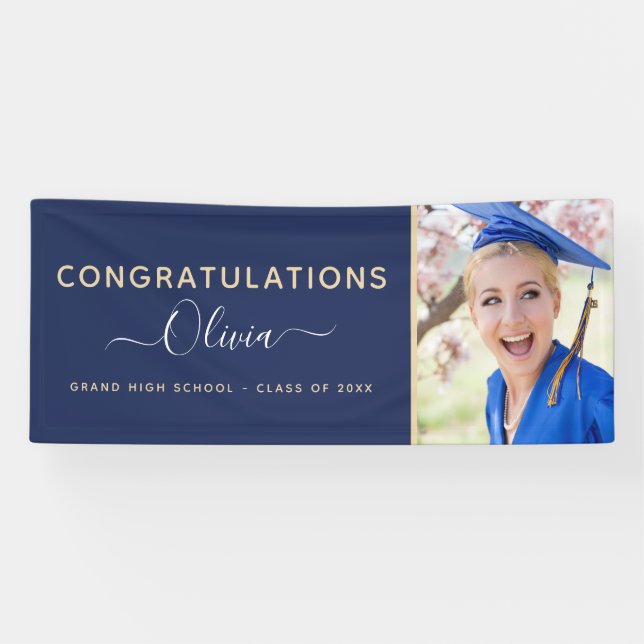 2022 Abschluss Navy Blue Gold High School Uni Banner (Horizontal)