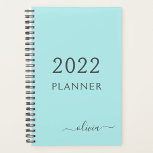 2022 Aqua Blau Türkis Mädchenname im Schriftzug-Mo Planer