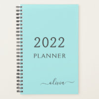 2022 Aqua Blue Aquamarin Girly Script Monogram Nam