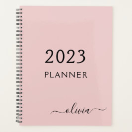2022 Blush Pink Girly Script Monogram Name Modern Planer