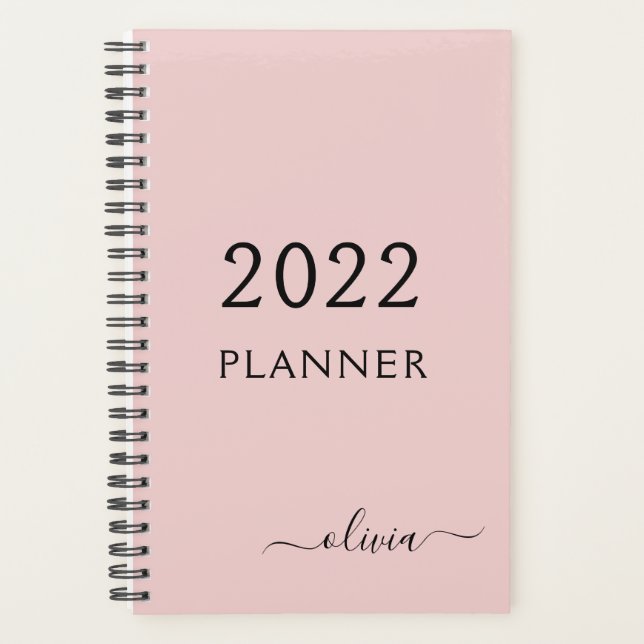 2022 Blush Pink Mädchenname Schriftzug Monogramm M Planer (Vorderseite)