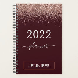 2022 Burgund Blush Pink Rose Gold Glitzer Planer