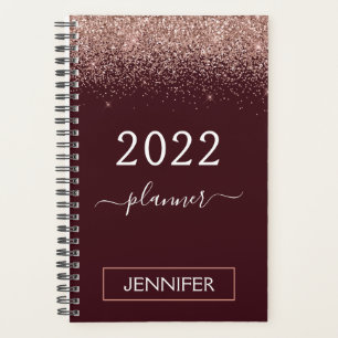 2022 Burgund Blush Rosa Roségold Glitter Planer