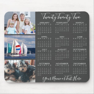 2022 Calendar 3 Photo Collage Stylish Script Gray Mousepad