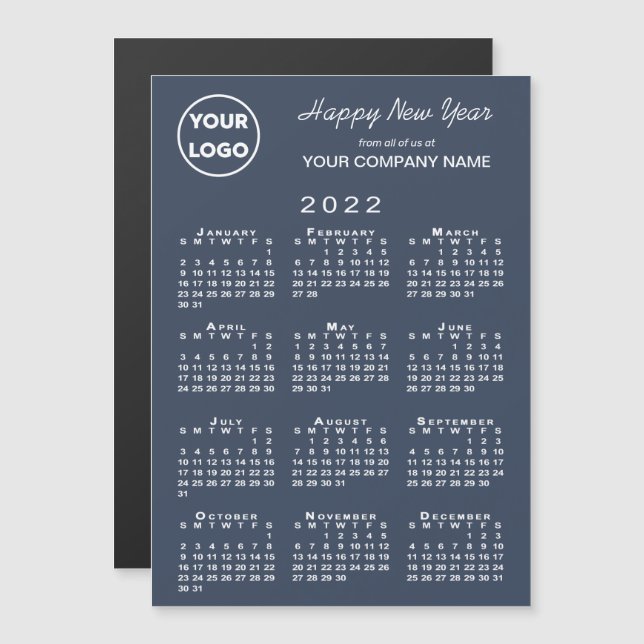 2022 Calendar Business Logo Navy Holiday Magnet (Vorne/Hinten)