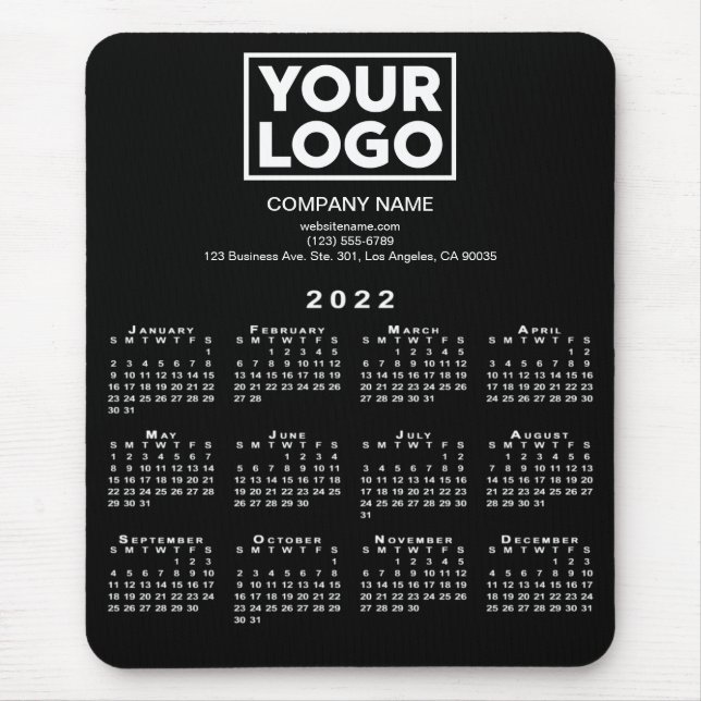 2022 Calendar Company Logo und Text auf schwarz Mousepad (Vorne)