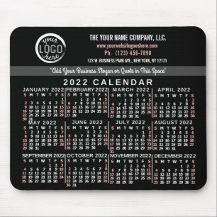 2022 Calendar Custom Business Logo Name Black Red Mousepad