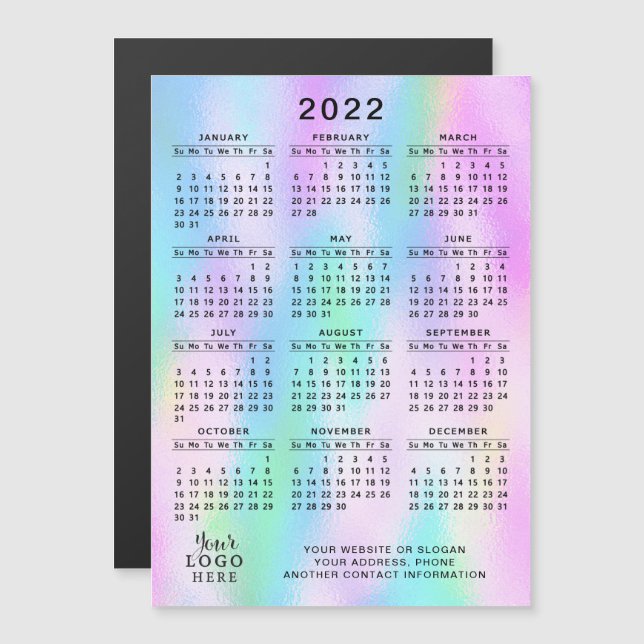2022 Calendar Magnet Imitats Holographic Girly (Vorne/Hinten)