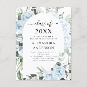 2022 Dusty Blue Abschluss Blumengrün Einladung Postkarte