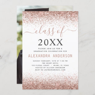2022 Foto White Graduation Party Rosa Glitzer Einladung