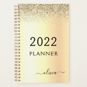 2022 Gold Glitzer Metal Monogram Glam Name Planer