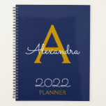 2022 Gold Navy Blue Monogram Elegant Planer<br><div class="desc">2022 Gold Navy Blue Monogram Name and Initial Spiral Notebook Planner. Das macht den perfekten 16 Geburtstag,  Hochzeit,  Brautparty,  Jubiläum,  Babydusche oder Junggeselinnen-Abschied Geschenk für jemanden,  der Lieben glamourösen Luxus und schicke Stile.</div>