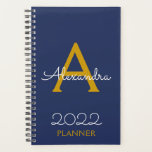 2022 Gold Navy Blue Monogram Elegant Planer<br><div class="desc">2022 Gold and Navy Blue Monogram Name and Initial Spiral Notebook Planner. Das macht den perfekten 16 Geburtstag,  Hochzeit,  Brautparty,  Jubiläum,  Babydusche oder Junggeselinnen-Abschied Geschenk für jemanden,  der Lieben glamourösen Luxus und schicke Stile.</div>