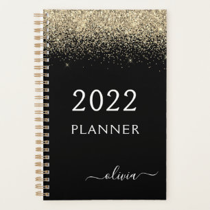 2022 Gold Schwarz Glitter Funkeln Glam Monogramm Planer