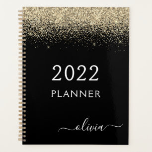 2022 Goldschwarzer Glitzer Sparkle Glam Monogram Planer