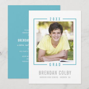 2022 GRAD Foto Moderner Rahmen türkis Aqua Blau Einladung