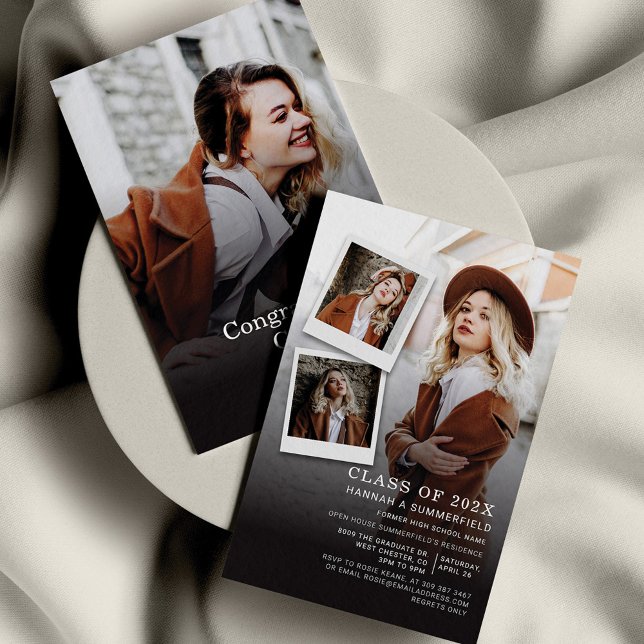 2022 Graduation Party 4 Fotos Modernes Grad Einladung (Graduation 2024 Open House Party Photo Collage Invitation)