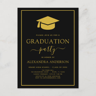 2022 Graduation Party Black Gold Modernes Elegante Postkarte