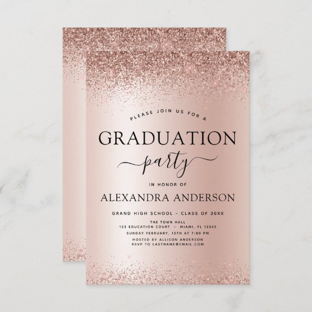 2022 Graduation Party Glitzer Rose Gold Blush Pink Einladung (Vorne/Hinten)
