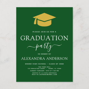 2022 Graduation Party Green Gold Moderne Elegant i Postkarte
