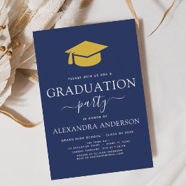 2022 Graduation Party Navy Blue Gold Elegant Einladung