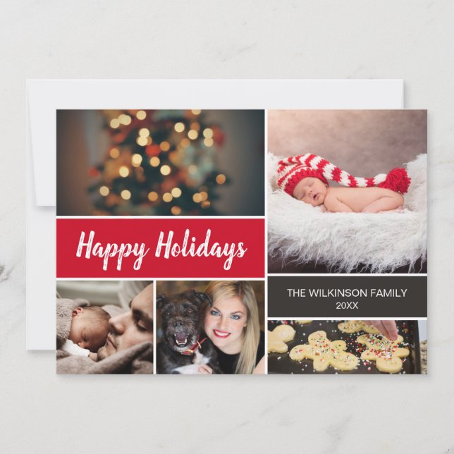2022 Happy Holidays Red Family Collage Weihnachten (Vorderseite)